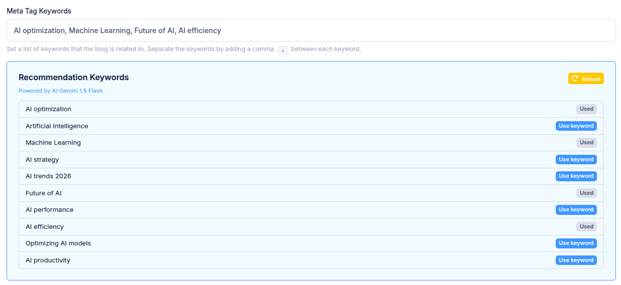 AI-Powered Keyword & Meta Tag Recommendation System screenshot 1